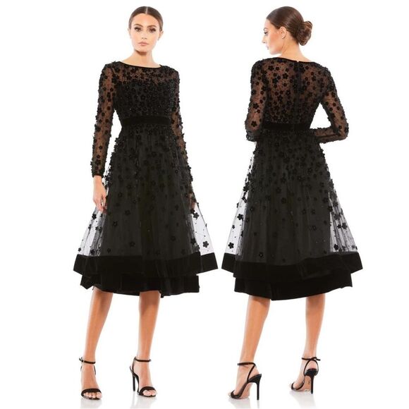 Mac Duggal Dresses & Skirts - Mac Duggal | 67007 Embellished Illusion Long Sleeve Fit Flare Size 2 NEW